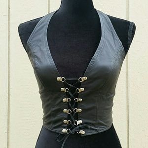 Stiletto Leather Wear Halter Top Lace Up Biker